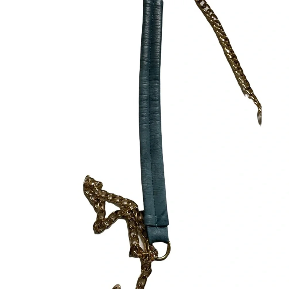 Fringed Leather Crossbody Bag in Dark Teal with Chain Strap